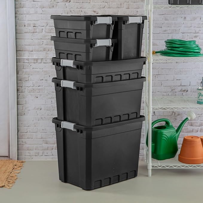 Sterilite 12-Pack Plastic Storage Bins with Lids, Stackable Containers, 10 Gallon, Black