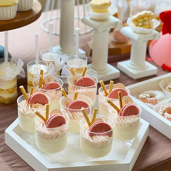 5 oz Mini Dessert Cups with Spoons, 40 Pack Small Dessert Cups Plastic Footed Wine Glasses for Serving Trifles, Appetizers, Puddings, Mousse, Parfait