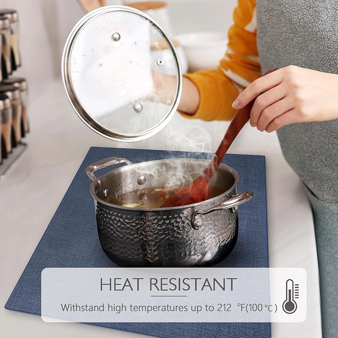 Faux Leather Placemats Set of 6 Washable PU Table mats for Kitchen Table - Heat Resistant, Waterproof, Easy Clean, Anti Slip 11.8" x 17" (Dark Blue-6 Pack)