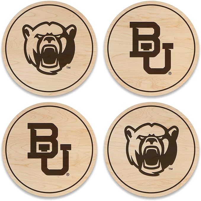 LazerEdge Baylor Bears Wooden Coaster Set - Maple Wood - Officially Licensed Product - 4-Pack