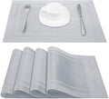 DACHUI Placemats Set of 4, Linen Look Woven Place Mats, Water Resistant, Heat Resistant, Washable, Durable Table Mats (Silver)