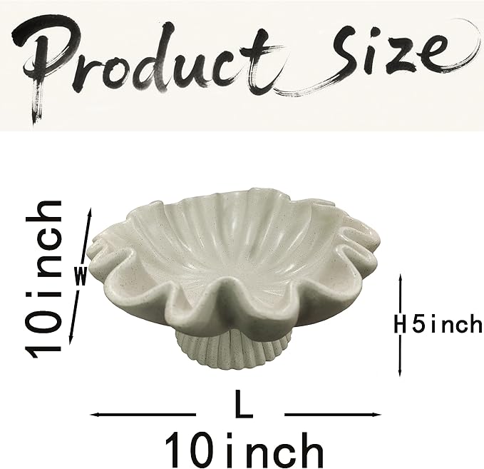 10" Large Handmade Decorative Bowl decor, Handicraft Scalloped Bowls for Modern Home Decor,Ruffle Decor,Key Bowl for Entry Table,Decorative Fruit Bowl for Kitchen Counter,Light Gray