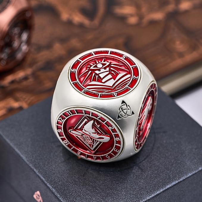 DND Spinner Dice,HNCCESG 7 in 1 Unique Metal Dice Set with Stat Engraving for Dungeons and Dragons Gifts, Polyhedral Role Playing Game Dice(Matte Red)