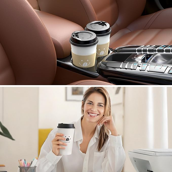 Coffee Cups with Lids and Sleeves, 16 oz 300 Pack To Go Cups with Lids, Paper Hot Cups for Hot & Cold Beverage (White, 16 oz)