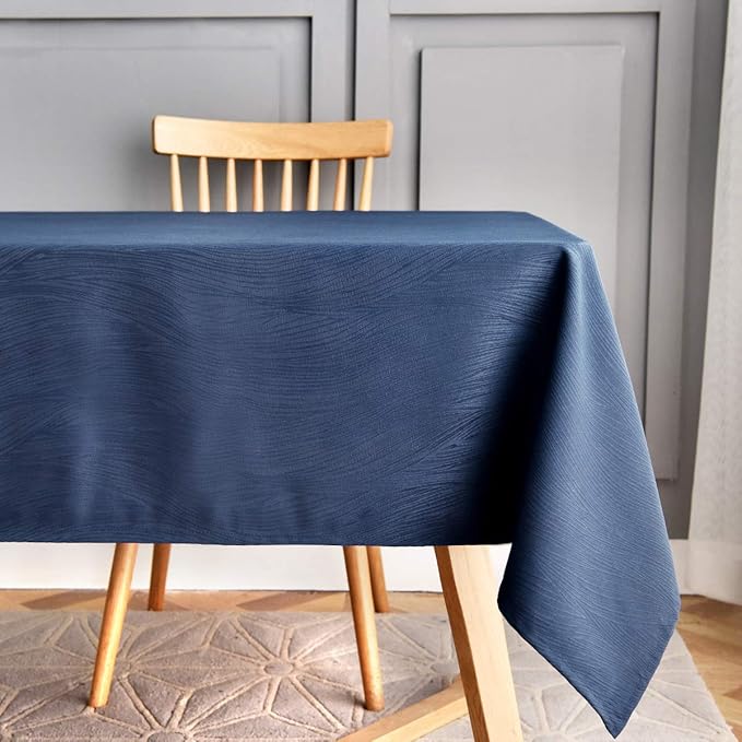 maxmill Square Table Cloth Swirl Design Water Proof Wrinkle Free Heavy Weight Soft Tablecloth Decorative Fabric Table Cover for Outdoor and Indoor Use Square 70 x 70 Inch Navy Blue