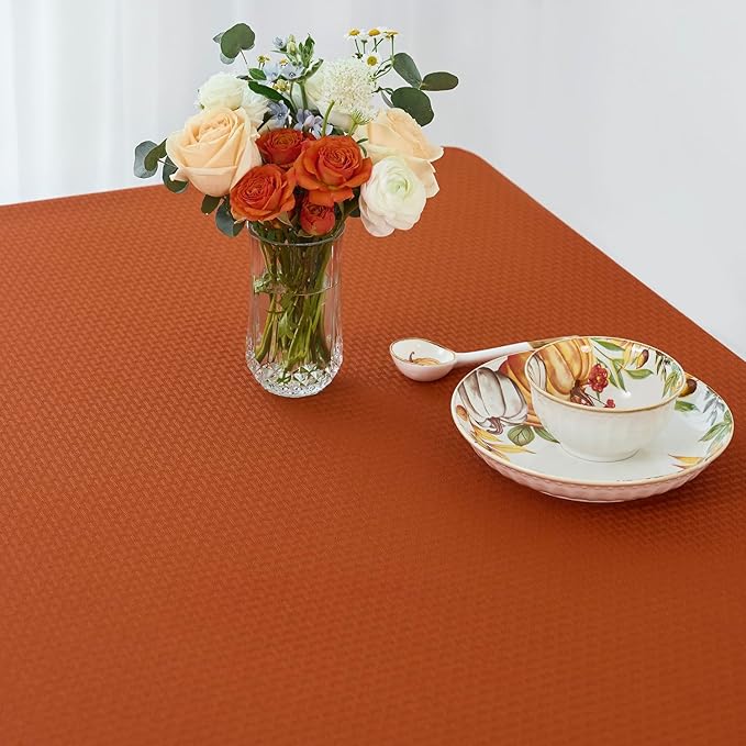 maxmill Weaved Texture Rectangular Tablecloth Water Resistance Antiwrinkle Spillproof Soft Fall Table Cloth for Dining Room, Thanksgiving Parties and Halloween Holiday Dinners, 60 x 108 Inch, Rust
