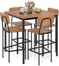 Giantex 5-Piece Dining Table Set W/Counter Height Table & 4 Bar Stools, Industrial Kitchen Dining Table Set W/Footrest & Backrest, Space-Saving Dinette Set for Pub, Dining Room, Restaurant (Teak)
