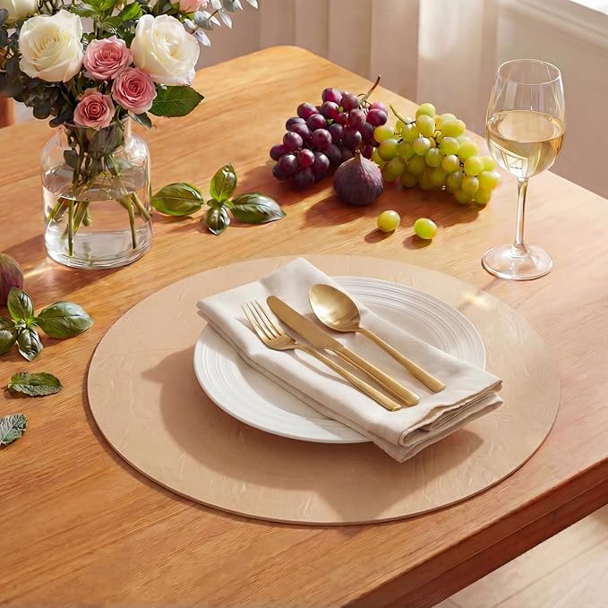Artoid Mode Pink Faux Leather Placemats Set of 4, 15 Inch Waterproof Wipeable Heat Resistant Vinyl Place Mats, Reversible Table Mats for Spring Kitchen Dining Decor