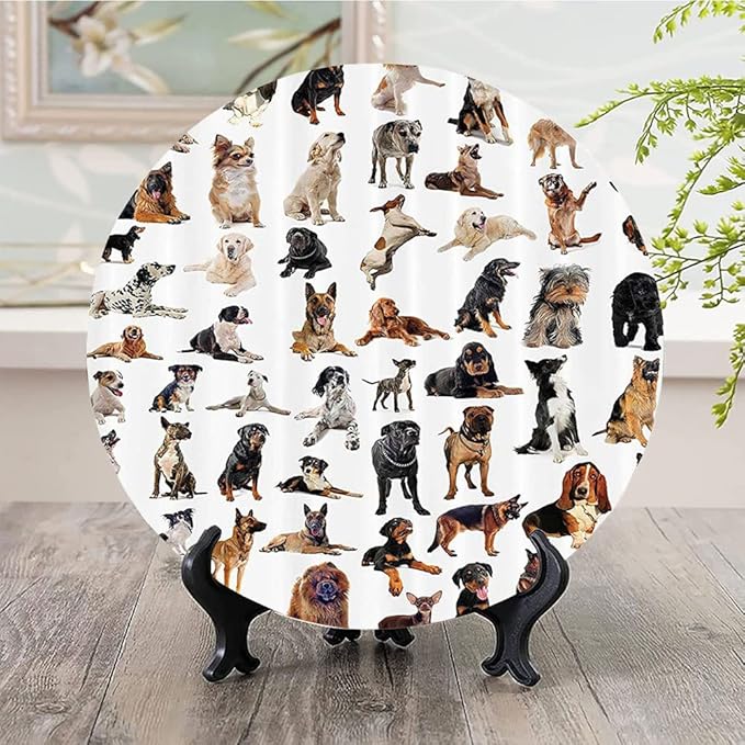 Ceramic Plates, Dog Lover Decorative Ceramic Plates, Austratlian Shepherd Pet Italian Mastiff, 7 Inch, Household Plates Decorative, Brown Black