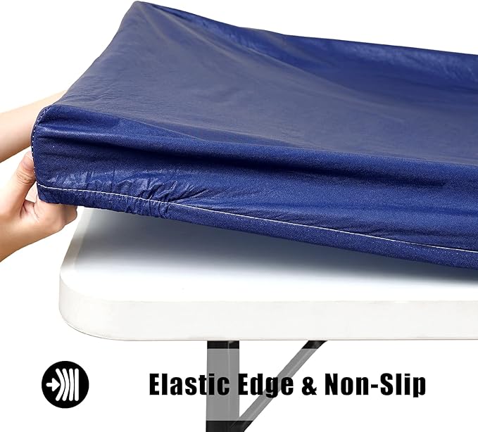 Smiry Rectangle Tablecloth, Elastic Fitted Flannel Backed Vinyl Tablecloths for 6ft Folding Tables, Waterproof Wipeable Table Covers for Indoor, Outdoor, Picnic and Camping (Navy, 36"x72")