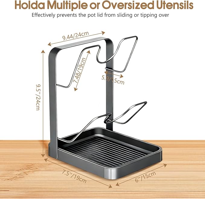 2 Tier Pot Lid Holder Rack for Kitchen Storage, Multifunctional Pan Lid Organizer for Countertop, Kitchen Spoon Rest with Lid Holder Rack for StoveTop（Silver