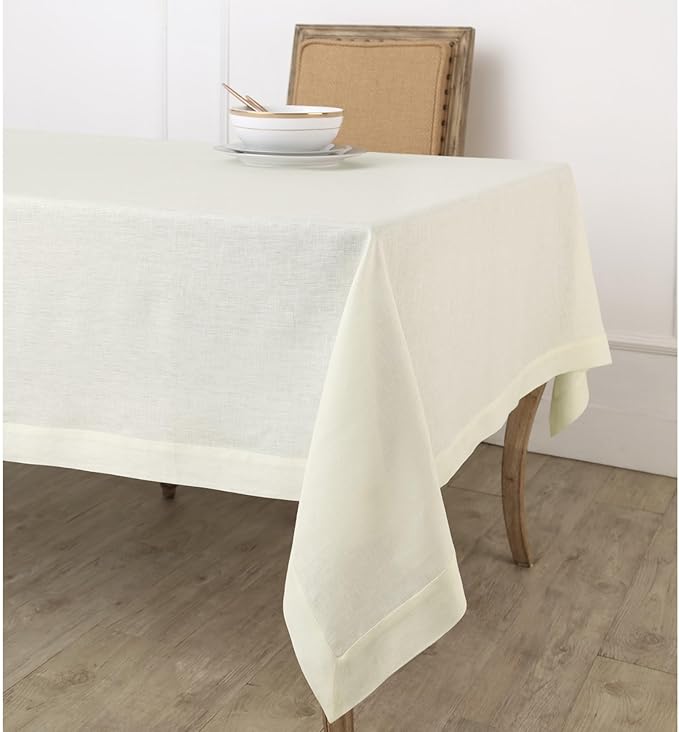 Solino Home Ivory Linen Tablecloth 60 x 132 Inch - 100% Pure Linen Table Cloth for Rectangle Tables - Fete, Machine Washable Tablecloth for Spring, Easter