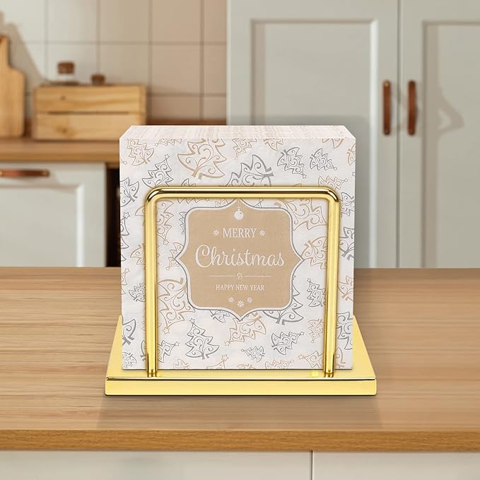 Livabber Napkin Holder, Metal Napkin Storage Modern Freestanding Tissue Paper Dispenser for Table Kitchen Countertop (Metal Base, Gold)