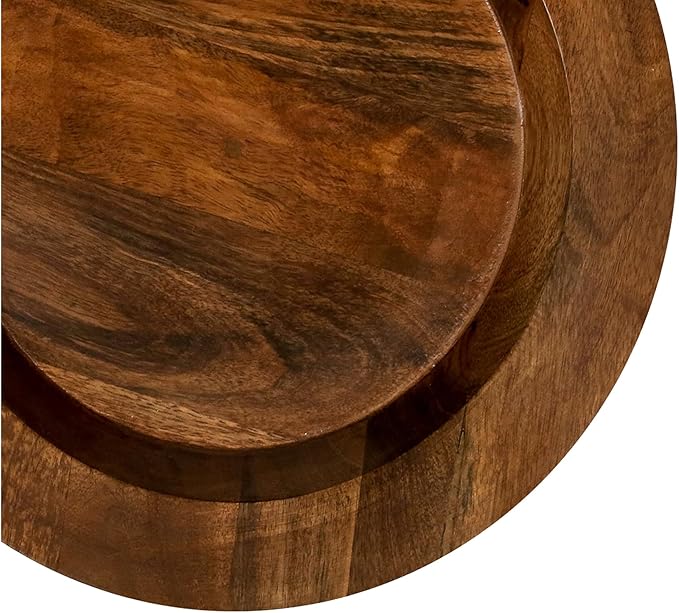 Alpha Living Home Mango Wooden Plates Set of 2-13” Round Rustic Farmhouse Chargers for Dinner & Charger Plates, Handcrafted Tableware for Charcuterie, BBQ, Farmhouse Dining, or Gift (Walnut)