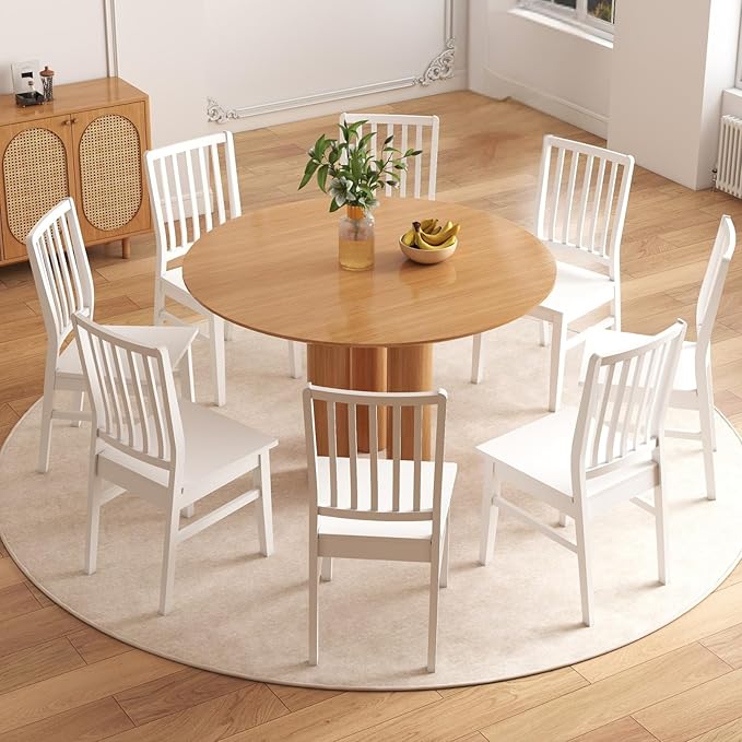 White Wooden Dining Chairs Set of 8, Farmhouse Dining Room & Kitchen Chair with High Back, Spindle Windsor Armless Side Chair for Living Room Dining Room Kitchen Restaurant Balcony