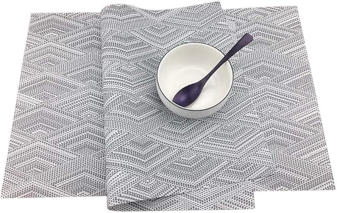 Gugrida Luxury Placemats Woven Vinyl Non-Slip Insulation Heat Stain Resistant Washable Table Placemats Kitchen Dining Table Top Meal Mat Place Mats PVC Set of 6, Shape of Grey Diamond