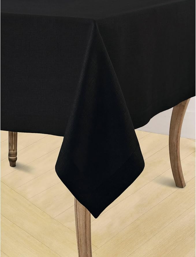 Solino Home Linen Black Tablecloth 60 x 156 Inch - 100% Pure Linen Rectangular Tablecloth - Machine Washable Table Cloth for Easter - Fete