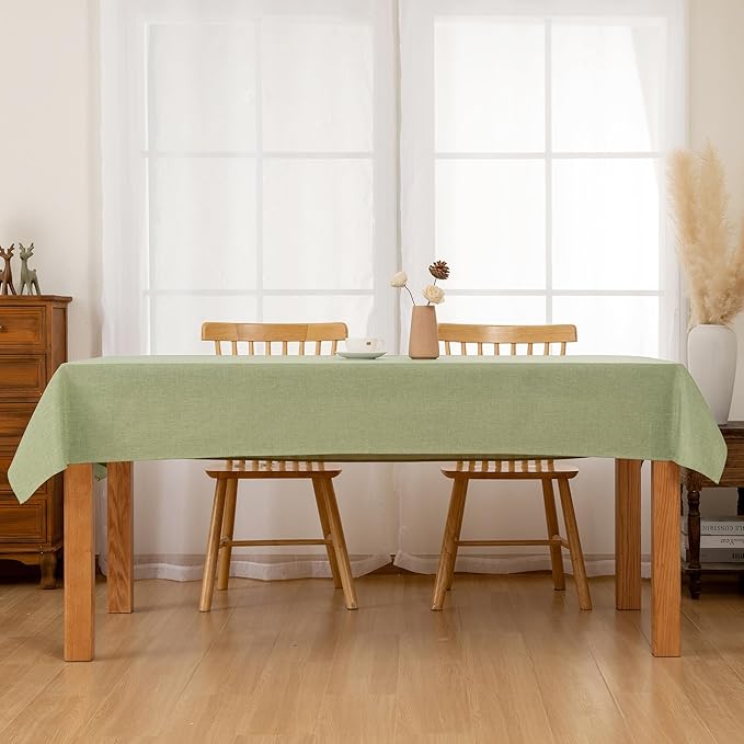Hiasan Faux Linen Rectangle Tablecloth - Wrinkle and Stain Resistant Washable Table Cloth for Kitchen Dining Room Holiday Table Cover for Dinner, Green, 90 x 156 Inch
