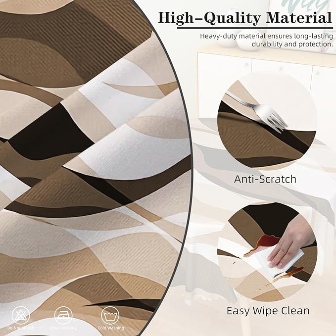 Laeacco 24 Inch Brown Modern Round Tablecloth Striped Geometric Abstract Art Print Table Cloth Washable Waterproof Wrinkle Free Table Cover for Kitchen Dining Picnic Party Decoration