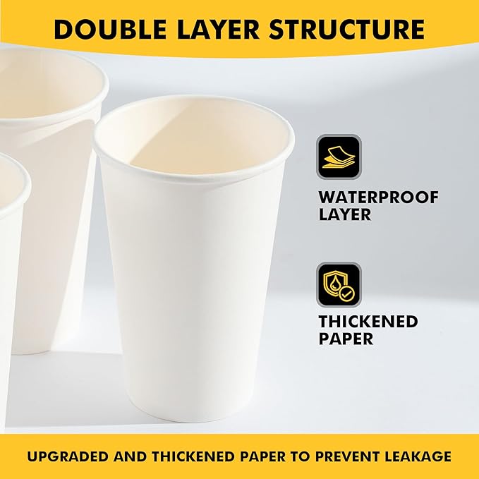 [200 Pack] 16 oz Coffee Cups, Disposable Paper Coffee Cups, Hot Coffee Cup, Perfect for Party, Picnic, Travel, and Events