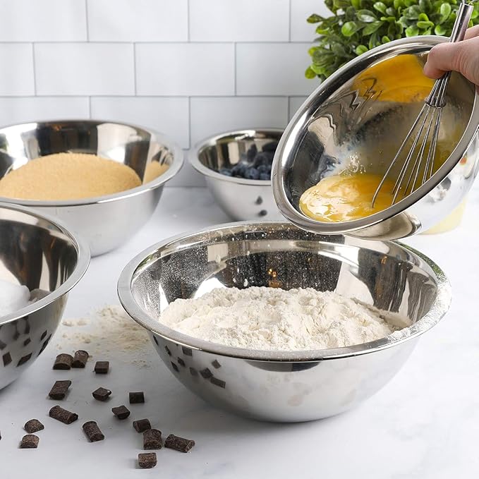 Stainless Steel 4 QT Mixing Bowl | Home & Commercial Quality | Flat Bottom | Cooking, Baking, Meal Prep [1PK]
