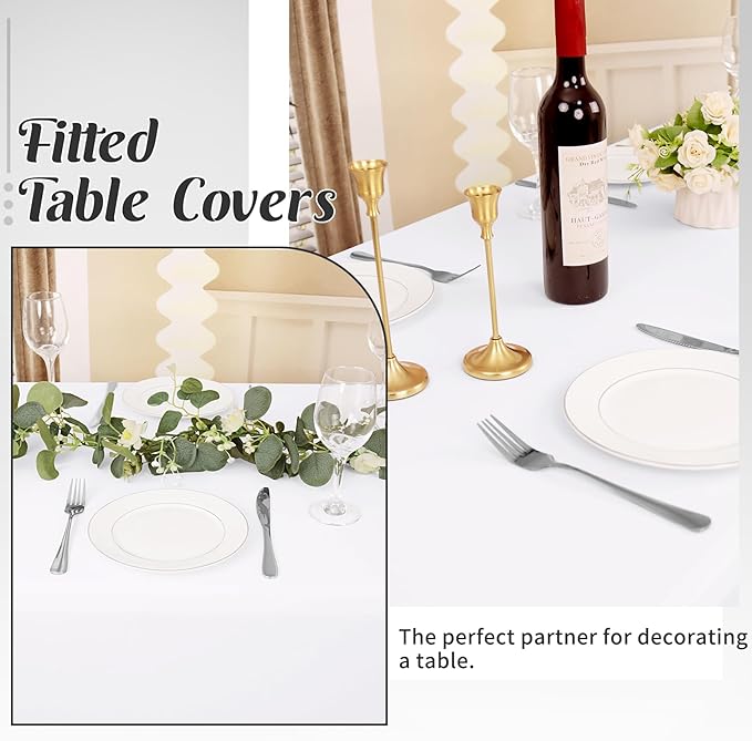 HAISIWLKJ 6 Pack Table Cloth 8ft White Tablecloths for Rectangle Folding Table Spandex Fitted Stretch Cover Wrinkle Resistant Washable Protector for Party, Wedding, Banquet, Festival.