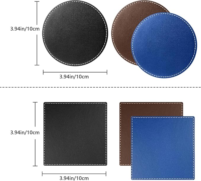 Custom Personalized Leather Coasters - Set of 6 | DIY Name, Photo, or Logo Coasters for Coffee Table, Bar, Beer, Wine | Ideal Housewarming Gift,Blue