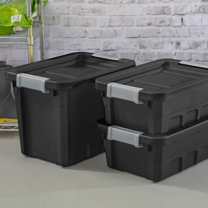 Sterilite 18-Pack Plastic Storage Bins with Lids, Stackable Containers, 4 Gallon, Black
