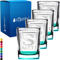 Personalized Shot Glasses Set of 4 Initial and Name 2oz Teal Bottom Etched Square Shot Glass Engraved with Custom Text Birthday Gift for Men and Women