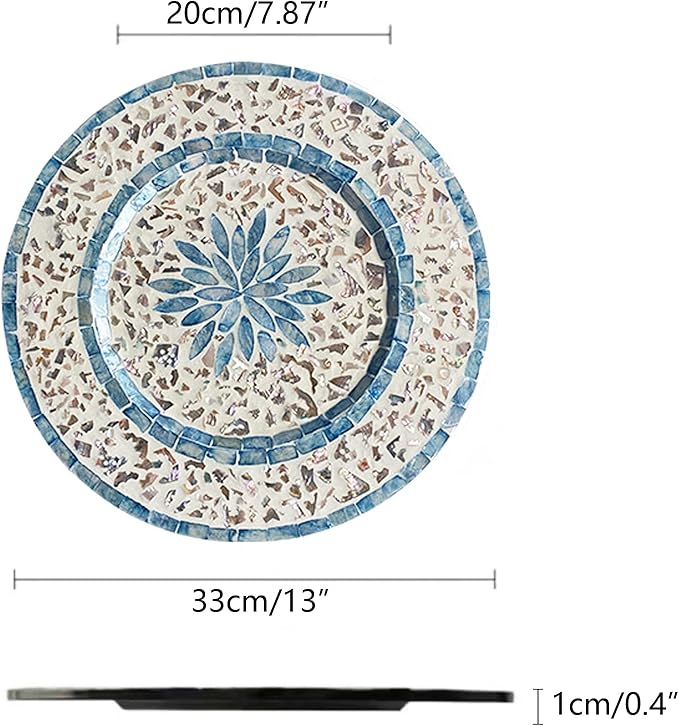 i-lan 2Pack 13" Mother Of Pearl Decorative Charger Plates for Display,Sea Shell Embedded Wood Charger Plates for Dining, Party,Diner Table Modern and Rustic Decorative Placemats,Green Ray