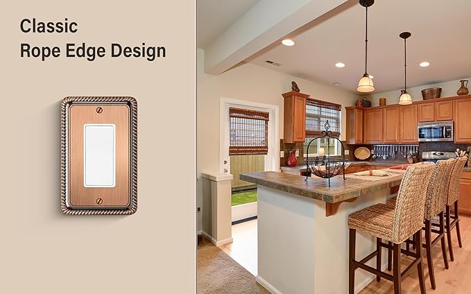 Henne Bery Rope Edge Decorative Wall Plate Switch Plate Outlet Cover (Single Decorator, 2 Pack, Antique Copper)