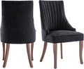 mikibama Linen Dining Chairs Set of 2 Channel Tufted Kitchen Dinner Chair Comfy Fabric Upholstered Accent Chair for Dining Room with Solid Wood Legs (Black)