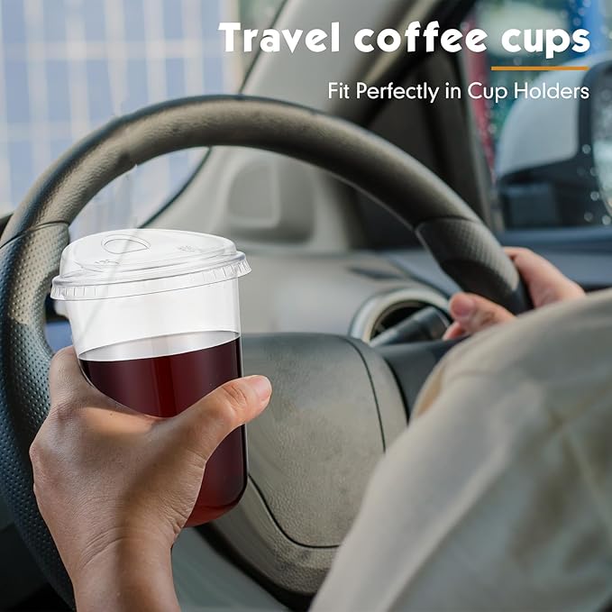 Baderke 50 Pcs Plastic Cups with Sip Lids Round Bottom Disposable Plastic Coffee Cups with Lids Clear Strawless Crystal Mugs for Iced Coffee Smoothie Cold Beverage Party Catering Supplies (16 oz)