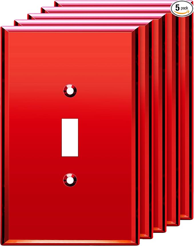 LIDER Reflective Acrylic Toggle Switch Wall Plate, Mirrored Light Switch Cover, Plexiglass Cover Plate, Acrylic Glass, Oversized 1-Gang 5.25" x 3.44", LWP-11O-ARD5P, Red, 5 Pack