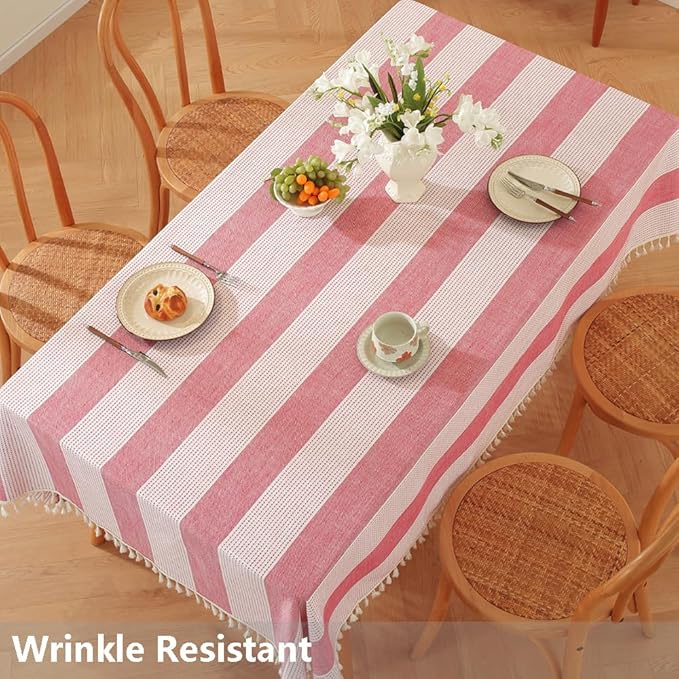 TruDelve Cotton Square Tablecloth Red Striped Tablecloths Ourdoor Table Cloth Square Tables Cloth Tablecloth for Card Table Cover (55"x55", Red)