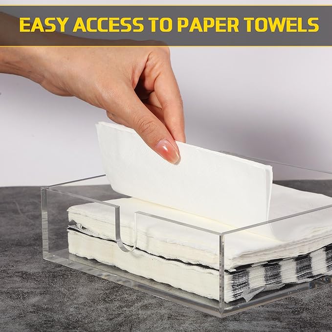 Acrylic Cocktail Napkin Holder for Table, Clear Beverage Napkin Holder Square Rectangle for Dinner, Kitchen, Bathroom, Restaurant, Bar (4 Pieces, 7 x 7 Inch)