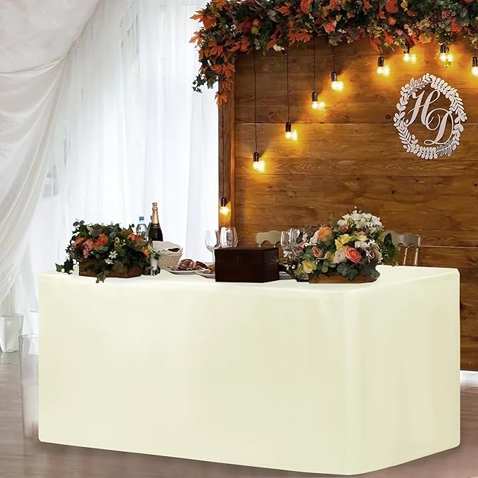 HolidayIdeas Fitted Table Covers for 6 Foot Tables - 72 x 30 Inch - 2 Pack Rectangle Beige Table Clothes Polyester Fabric Table Cover for Folding Table, Parties, Holiday Dinner, Wedding, Trade Show