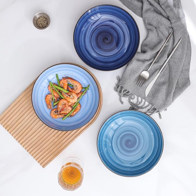 Selamica Ceramic Pasta Bowls Set 34 OZ, Large Salad Bowl 8.6 Inch Deep Plates for Pasta Soup, Microwave & Dishwasher Safe, Set of 6, Gradient Blue
