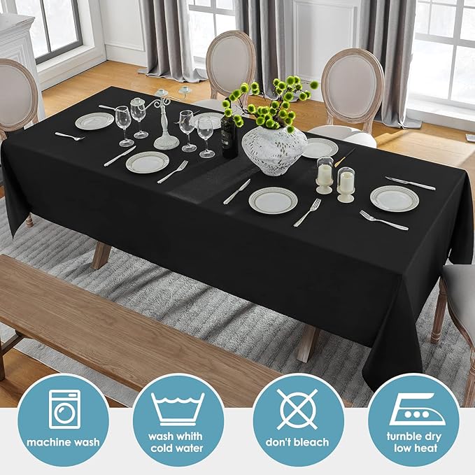 VidaFete 1 Pack Tablecloth 60 * 120inch Rectangle Table Cloth Polyester, Stain Wrinkle Resistant Polyester Dining Table Cover for Kitchen Dinning Party Wedding Tabletop Buffet Decoration(Black)