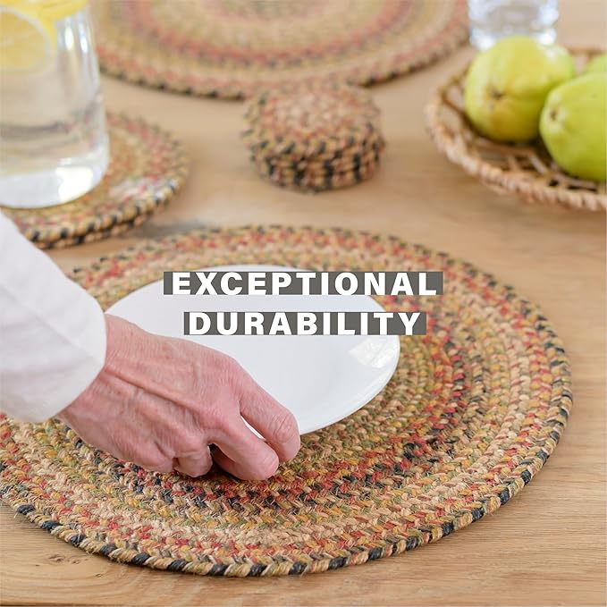Homespice Kingston Jute Woven Placemats, Warm Country Decor, Set of 4, Multicolor 13x19 Rectangle Table Mats - Vibrant Colors, Durable, Easy to Clean and Protects Furniture