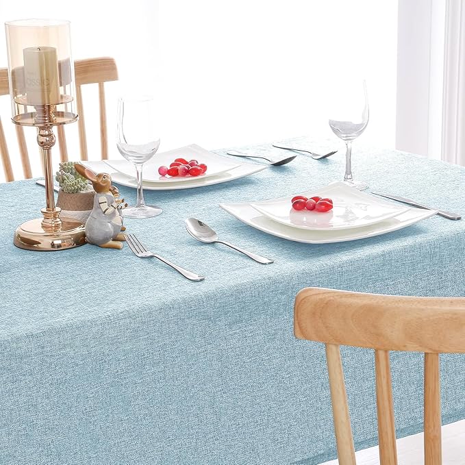 Hiasan Faux Linen Rectangle Tablecloth - Wrinkle and Stain Resistant Washable Table Cloth for Kitchen Dining Room Holiday Table Cover for Dinner, Lux Slate Blue, 70 x 140 Inch