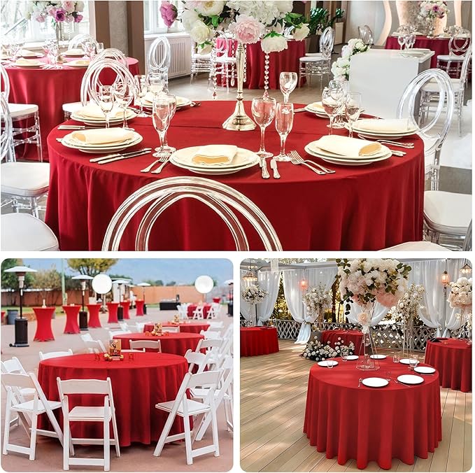 8 Pack Red Round Tablecloth 90 Inch Valentine’s Day Red Table Cloth, Washable Polyester Fabric Stain and Wrinkle Resistant Table Cover for Party Wedding Buffet Dining Banquet Anniversary