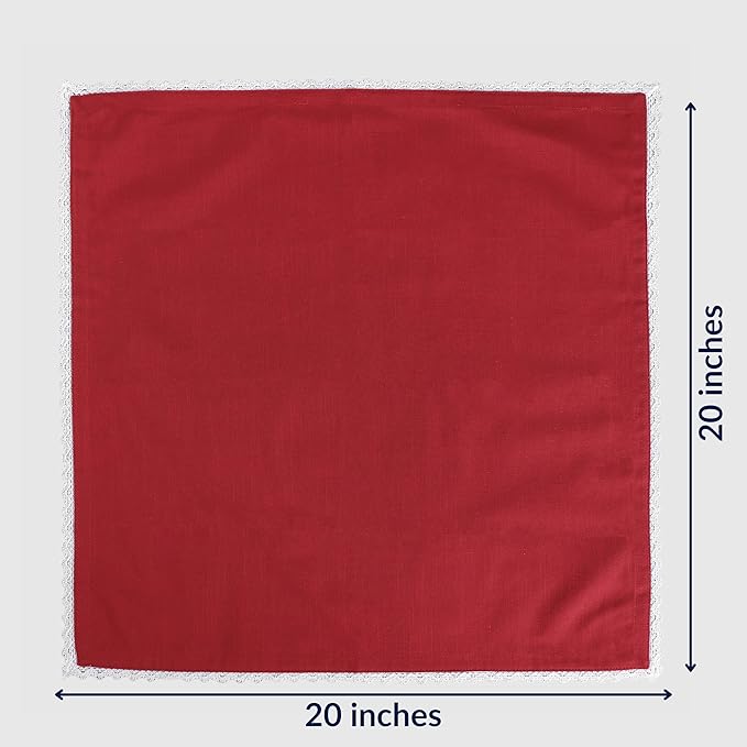 FINGERCRAFT Dinner Cloth Napkin Cotton Blend 12 Pack Vintage Rustic Premium Quality Mitered Corners Napkin Cloth with Elegant Lace for Everyday Use, Pre Shrunk and Good Absorbency 20x20 in Tango Red