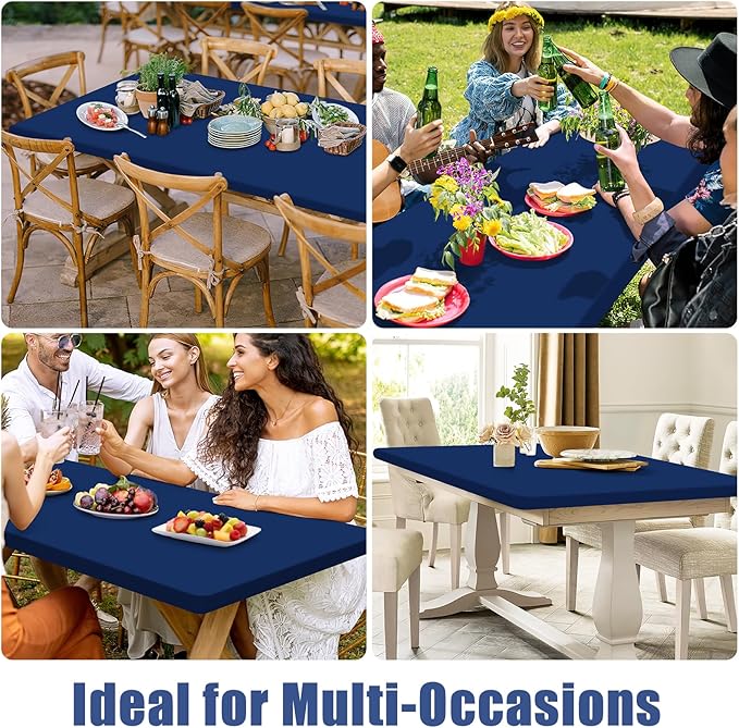 Spandex 4 Foot Rectangle Table Cloth 2 Pack, Elastic Fitted Tablecloths for Picnic, Stretch Washable Patio Table Cover for Outdoor, Camping, Banquet and Parties (Navy, 24"x48")