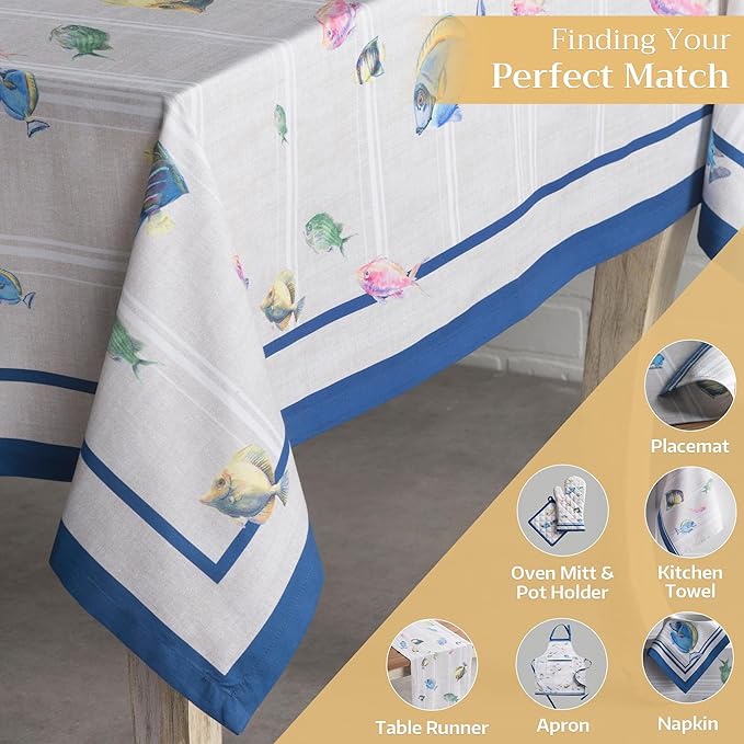 Maison d' Hermine Table Cloth Square Table 100% Cotton 60 x 60 Inches Tablecloth Reusable Decorative for Dining Room Farmhouse Home Valentines Day Decorations Spring Summer - Poisson