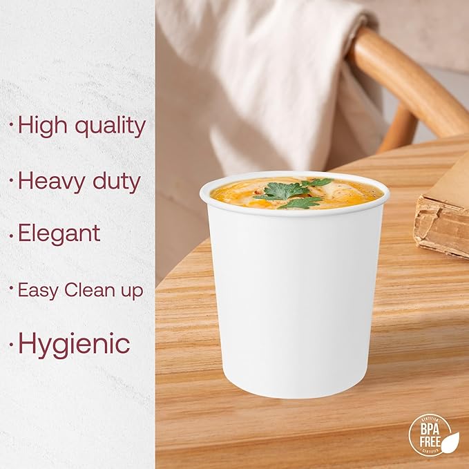 Smarty Had A Party 500 Count 16 oz Paper Bowls – Disposable Soup Bowls 16 oz for Hot Food, Chili, Ice Cream, or Ramen – Leakproof & Heavy Duty Paper Soup Containers | White Chili Cups Disposable