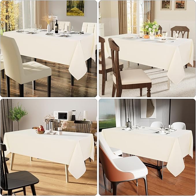 Smiry 4 Pack Rectangle Table Cloth, Waterproof Anti-Scratch Polyester Tablecloth, Decorative Washable Fabric Table Cover for Dining, Buffet, Parties and Outdoor, 60x102, Beige