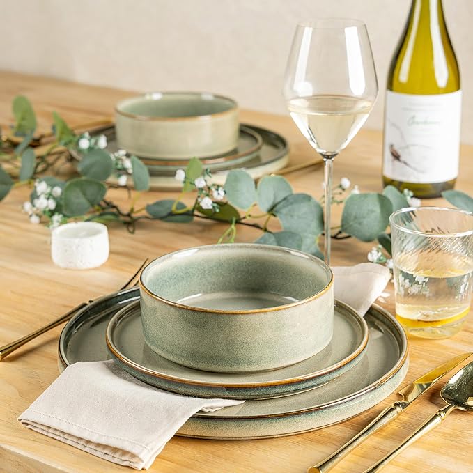 AmorArc Ceramic Dinnerware Sets, Handmade Reactive Glaze Stoneware Plates and Bowls Sets,Highly Chip and Crack Resistant | Dishwasher & Microwave Safe Dishes Set, Service for 6 (18pc)