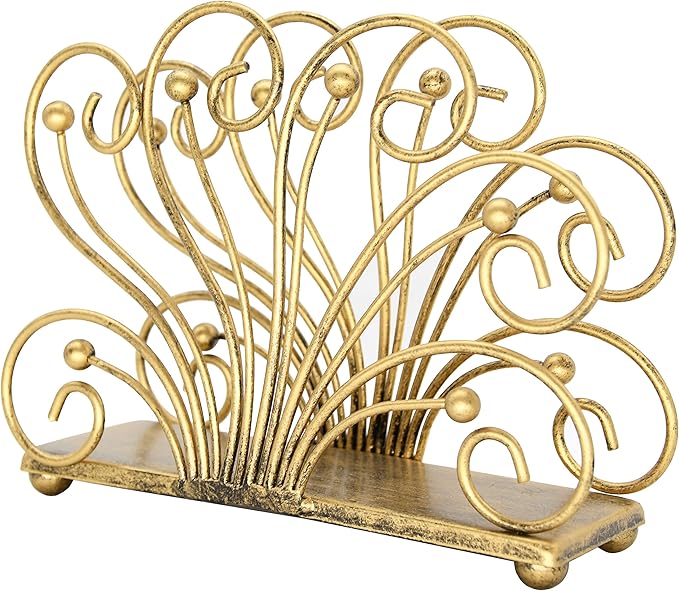 OwlGift Modern Flaunting Peacock Tail Napkin Holder, Antique Design Metal Napkin Holder Upright Decorative Napkins Holder for Home Kitchen Table, Bronze