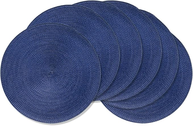 AHHFSMEI Round Braided Placemats 15 Inch Round Table Mats for Dining Tables Natural Woven Heat Resistant Place mats Set of 6 (Navy Blue)